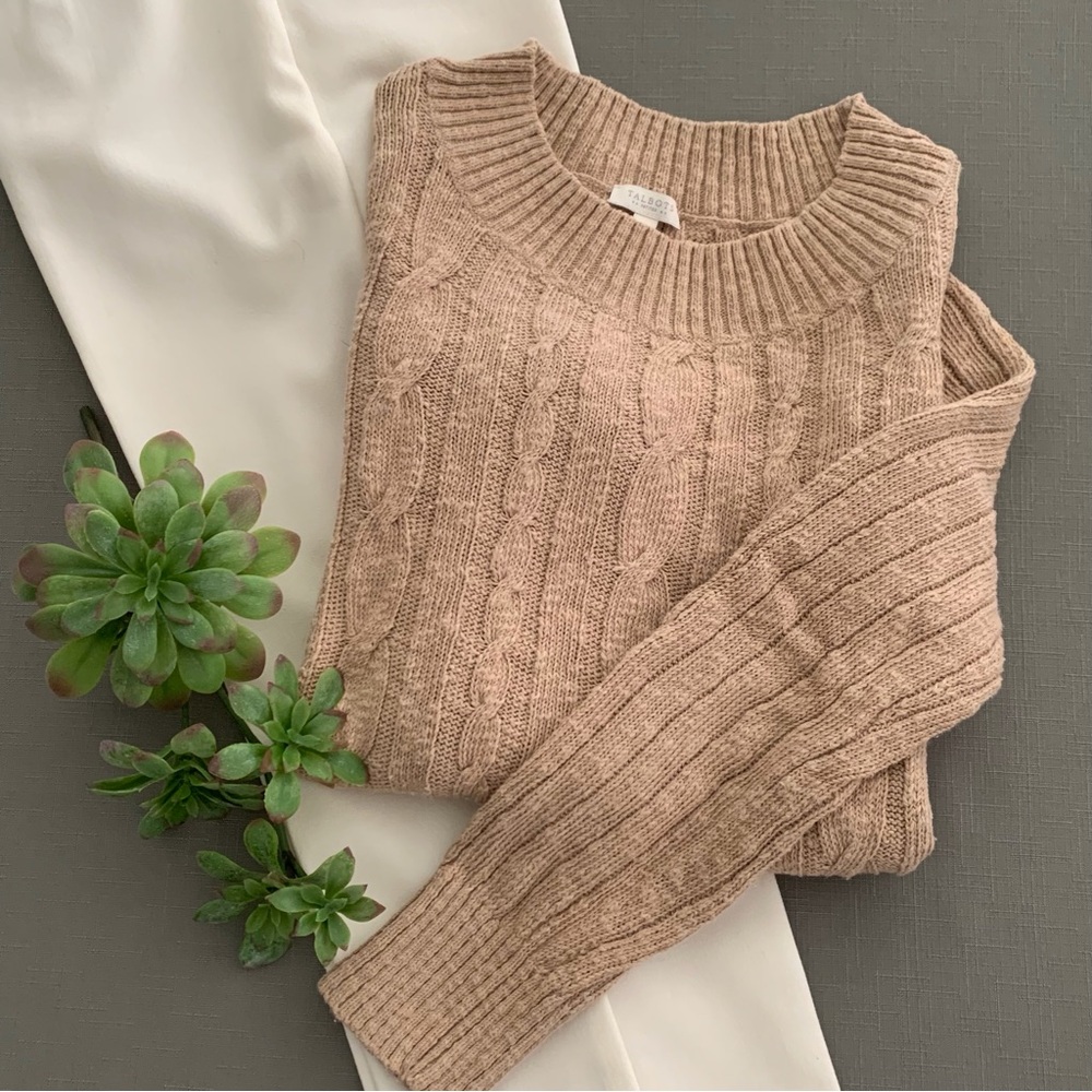 Talbots lightweight crewneck tan long sleeve sweater.  SP.